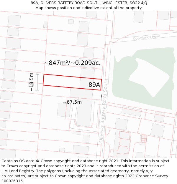 89A, OLIVERS BATTERY ROAD SOUTH, WINCHESTER, SO22 4JQ: Plot and title map