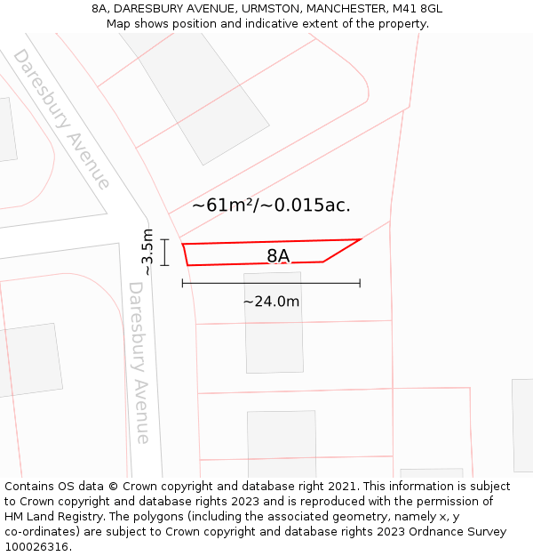 8A, DARESBURY AVENUE, URMSTON, MANCHESTER, M41 8GL: Plot and title map