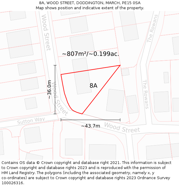 8A, WOOD STREET, DODDINGTON, MARCH, PE15 0SA: Plot and title map