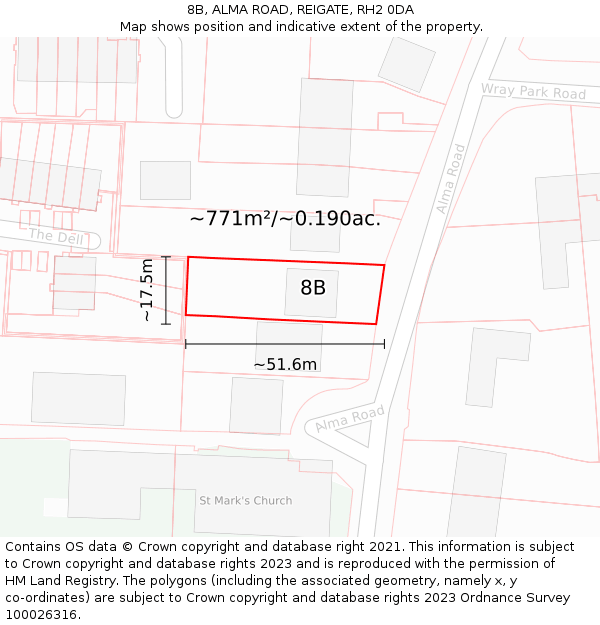 8B, ALMA ROAD, REIGATE, RH2 0DA: Plot and title map