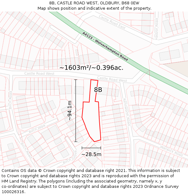 8B, CASTLE ROAD WEST, OLDBURY, B68 0EW: Plot and title map