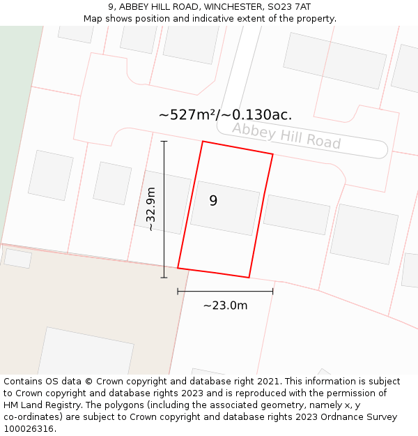 9, ABBEY HILL ROAD, WINCHESTER, SO23 7AT: Plot and title map