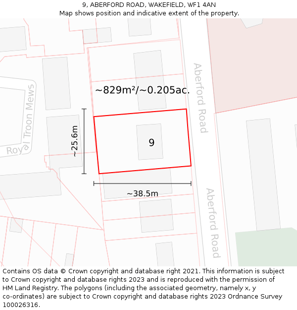 9, ABERFORD ROAD, WAKEFIELD, WF1 4AN: Plot and title map