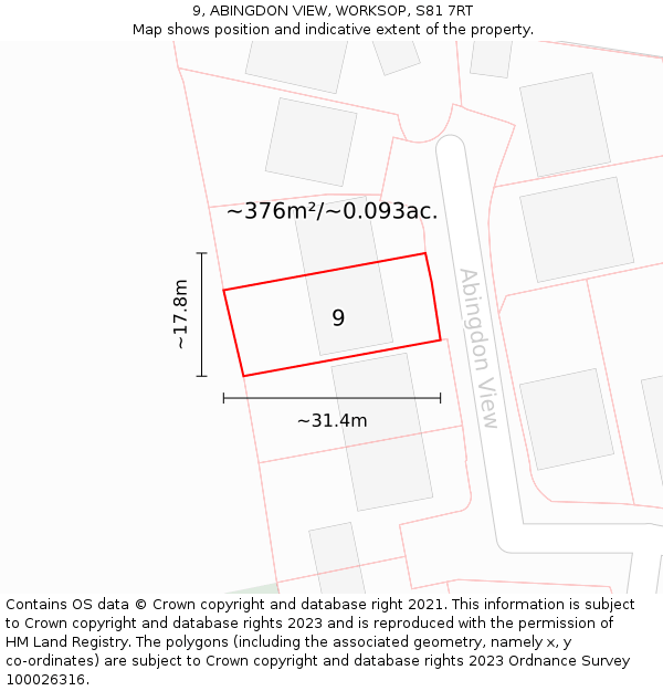 9, ABINGDON VIEW, WORKSOP, S81 7RT: Plot and title map