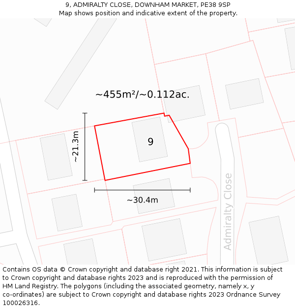 9, ADMIRALTY CLOSE, DOWNHAM MARKET, PE38 9SP: Plot and title map