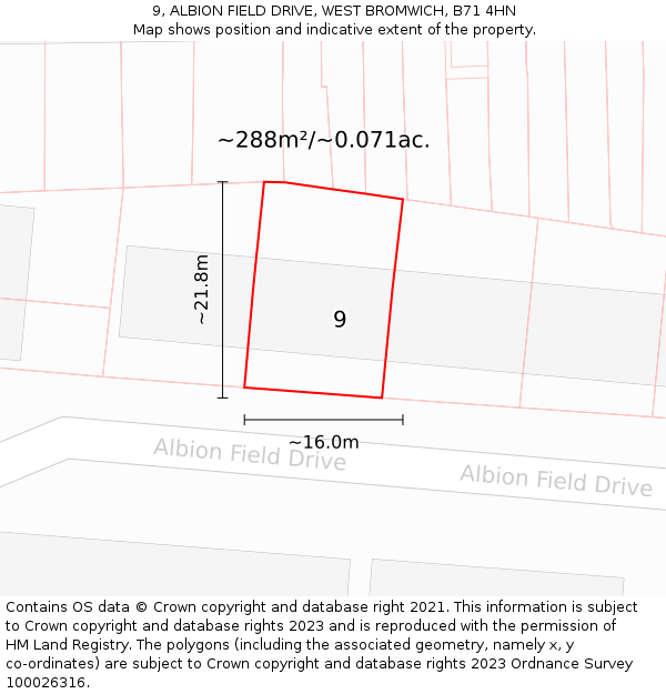 9, ALBION FIELD DRIVE, WEST BROMWICH, B71 4HN: Plot and title map