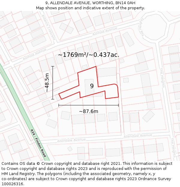 9, ALLENDALE AVENUE, WORTHING, BN14 0AH: Plot and title map