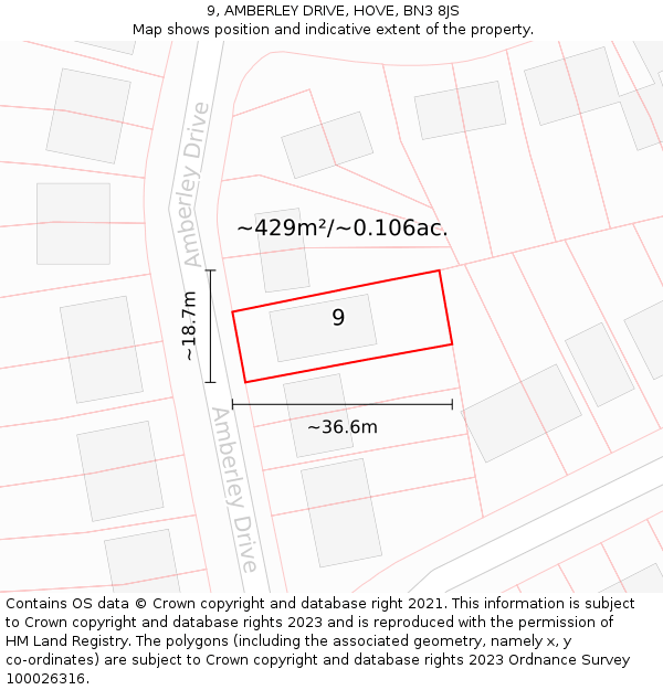 9, AMBERLEY DRIVE, HOVE, BN3 8JS: Plot and title map
