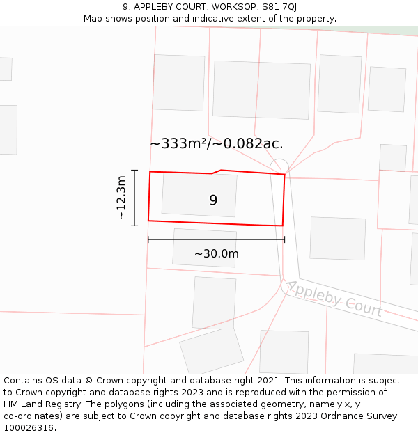 9, APPLEBY COURT, WORKSOP, S81 7QJ: Plot and title map