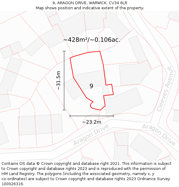 9, ARAGON DRIVE, WARWICK, CV34 6LR: Plot and title map