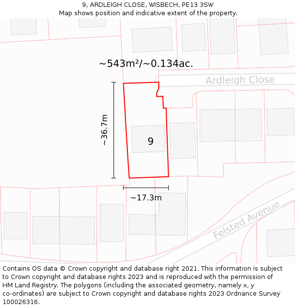 9, ARDLEIGH CLOSE, WISBECH, PE13 3SW: Plot and title map