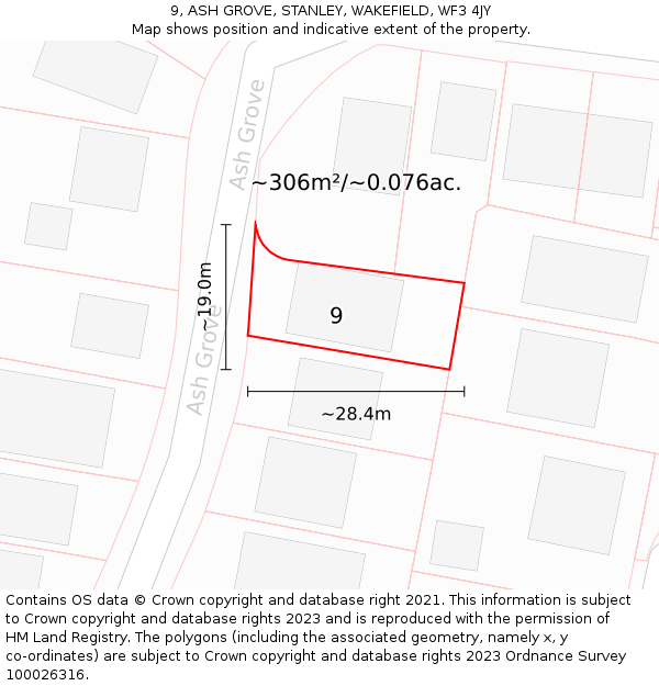 9, ASH GROVE, STANLEY, WAKEFIELD, WF3 4JY: Plot and title map