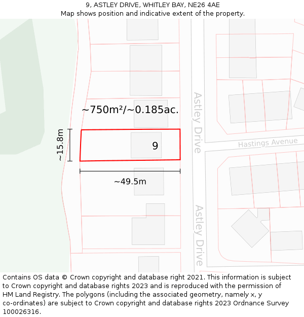 9, ASTLEY DRIVE, WHITLEY BAY, NE26 4AE: Plot and title map