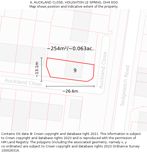 9, AUCKLAND CLOSE, HOUGHTON LE SPRING, DH4 6GG: Plot and title map