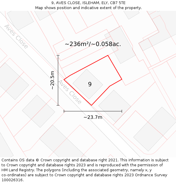 9, AVES CLOSE, ISLEHAM, ELY, CB7 5TE: Plot and title map