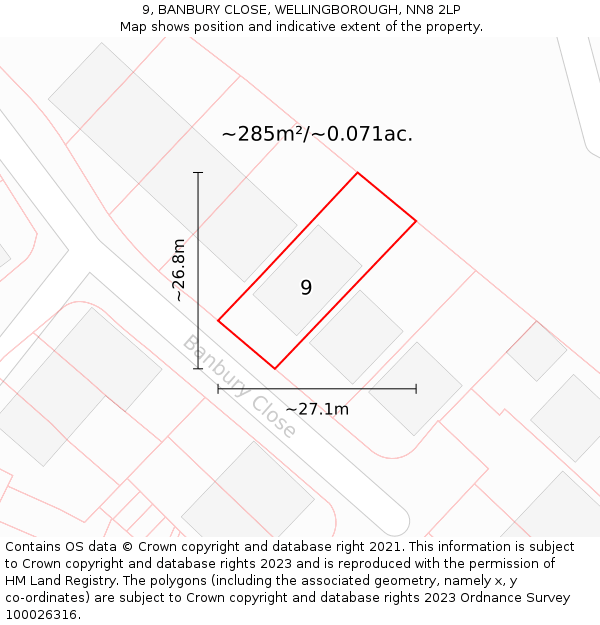 9, BANBURY CLOSE, WELLINGBOROUGH, NN8 2LP: Plot and title map