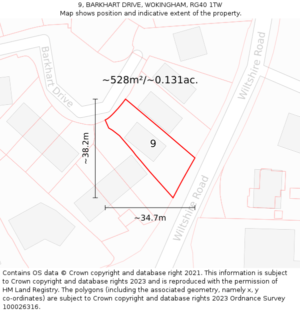 9, BARKHART DRIVE, WOKINGHAM, RG40 1TW: Plot and title map