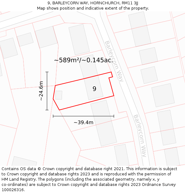 9, BARLEYCORN WAY, HORNCHURCH, RM11 3JJ: Plot and title map
