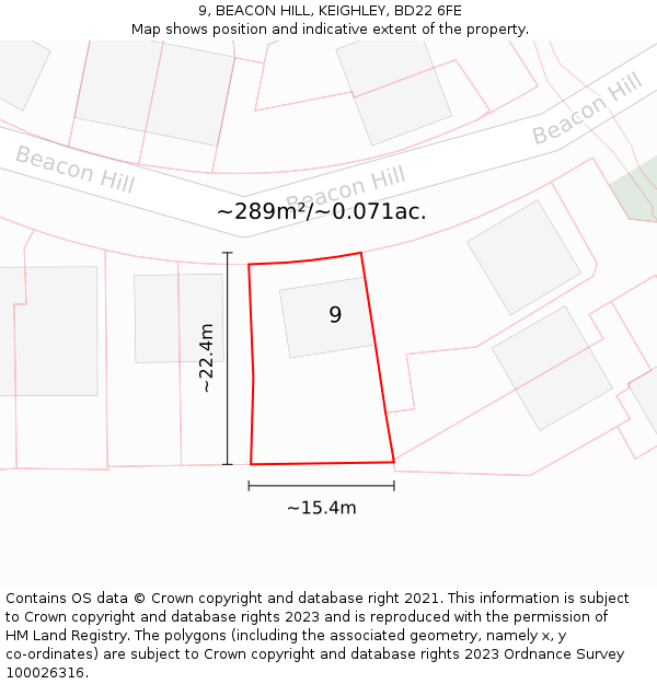 9, BEACON HILL, KEIGHLEY, BD22 6FE: Plot and title map