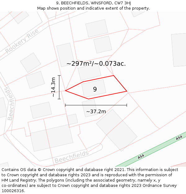 9, BEECHFIELDS, WINSFORD, CW7 3HJ: Plot and title map