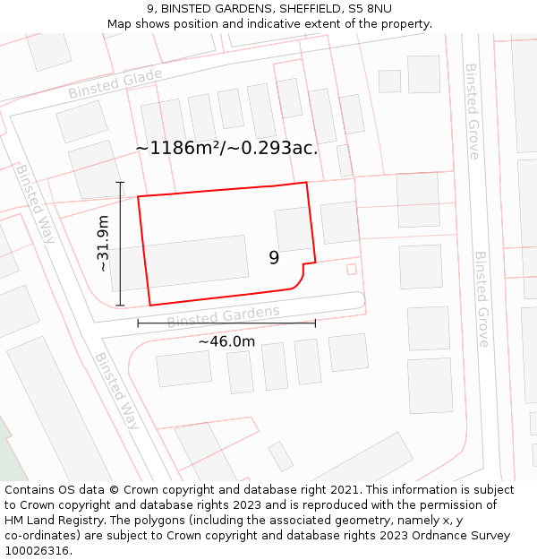 9, BINSTED GARDENS, SHEFFIELD, S5 8NU: Plot and title map