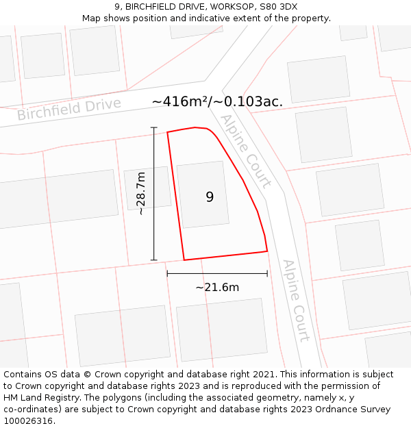 9, BIRCHFIELD DRIVE, WORKSOP, S80 3DX: Plot and title map