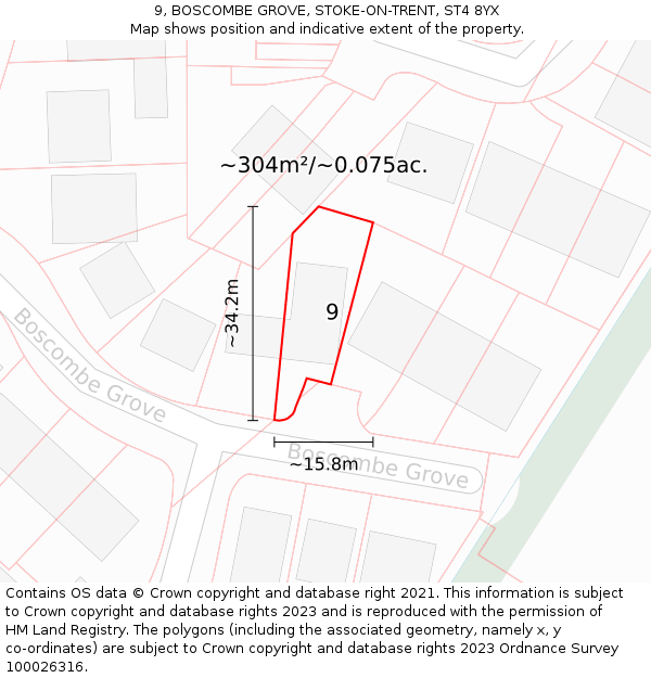 9, BOSCOMBE GROVE, STOKE-ON-TRENT, ST4 8YX: Plot and title map