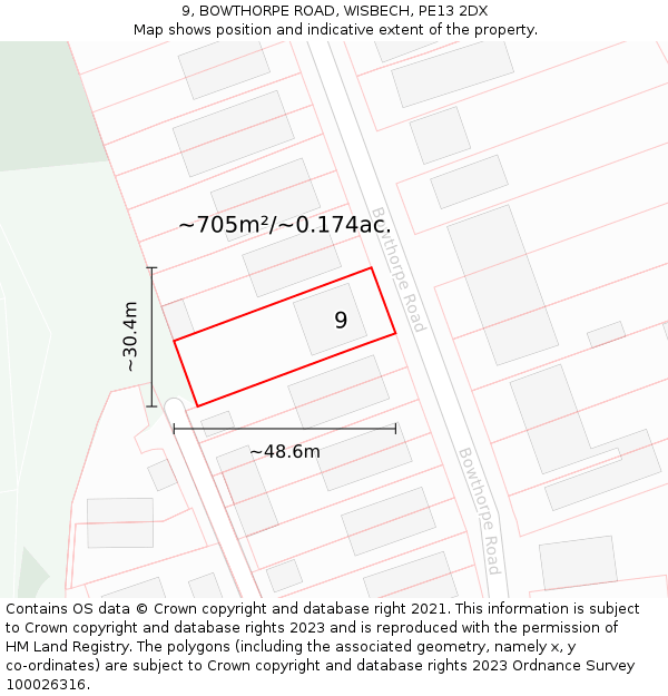 9, BOWTHORPE ROAD, WISBECH, PE13 2DX: Plot and title map