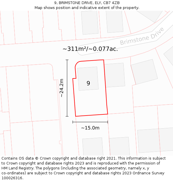 9, BRIMSTONE DRIVE, ELY, CB7 4ZB: Plot and title map