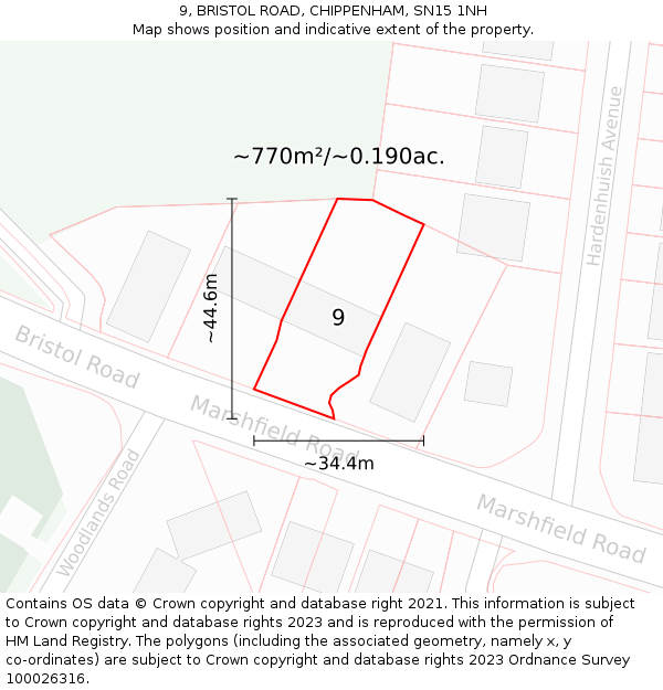 9, BRISTOL ROAD, CHIPPENHAM, SN15 1NH: Plot and title map