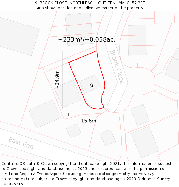 9, BROOK CLOSE, NORTHLEACH, CHELTENHAM, GL54 3PE: Plot and title map