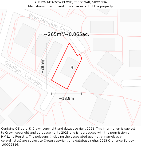 9, BRYN MEADOW CLOSE, TREDEGAR, NP22 3BA: Plot and title map