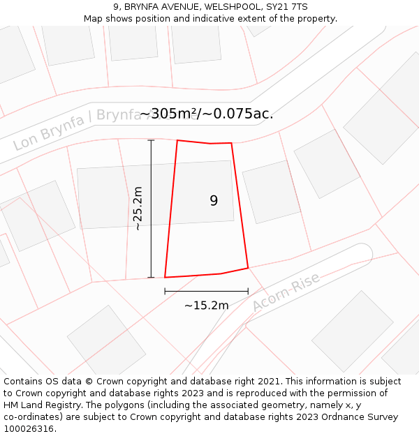 9, BRYNFA AVENUE, WELSHPOOL, SY21 7TS: Plot and title map