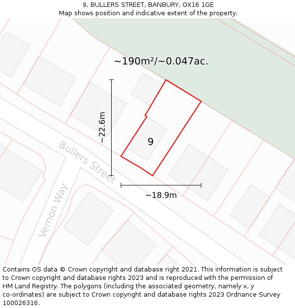 9, BULLERS STREET, BANBURY, OX16 1GE: Plot and title map