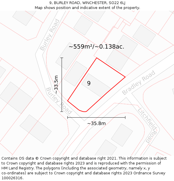 9, BURLEY ROAD, WINCHESTER, SO22 6LJ: Plot and title map