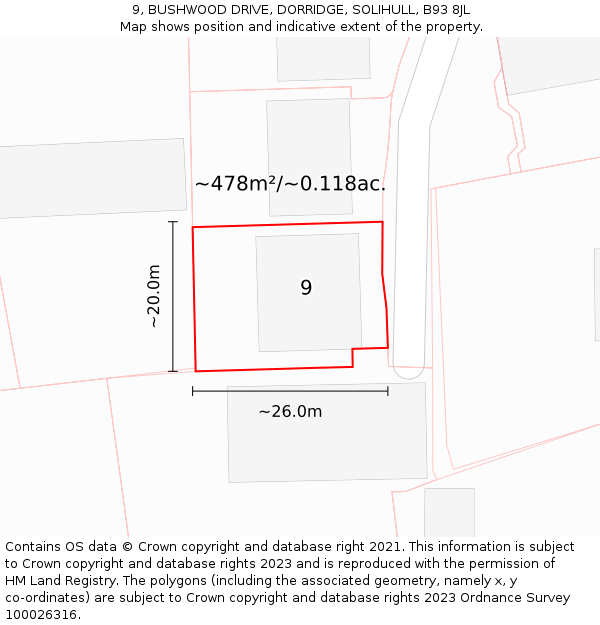 9, BUSHWOOD DRIVE, DORRIDGE, SOLIHULL, B93 8JL: Plot and title map