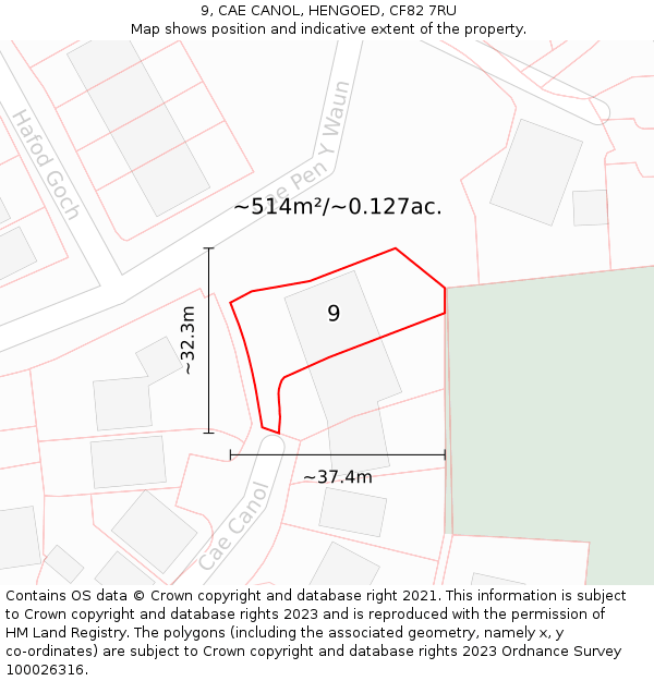 9, CAE CANOL, HENGOED, CF82 7RU: Plot and title map