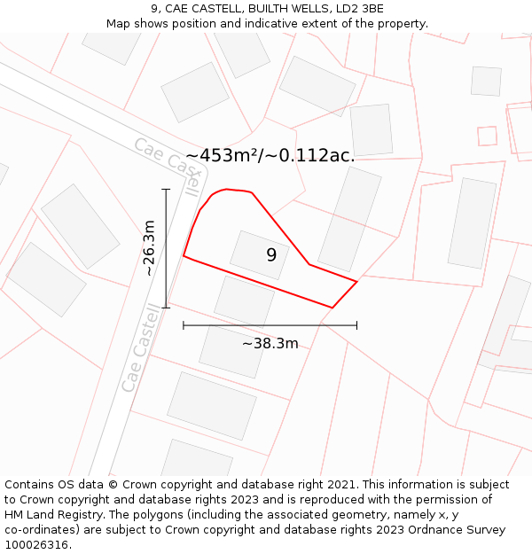 9, CAE CASTELL, BUILTH WELLS, LD2 3BE: Plot and title map