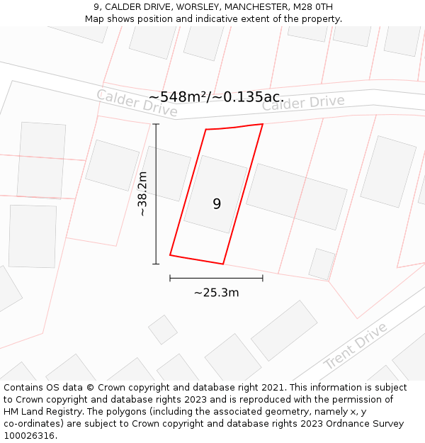 9, CALDER DRIVE, WORSLEY, MANCHESTER, M28 0TH: Plot and title map