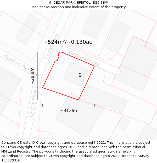 9, CEDAR PARK, BRISTOL, BS9 1BW: Plot and title map