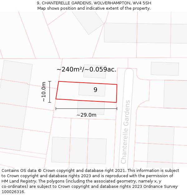 9, CHANTERELLE GARDENS, WOLVERHAMPTON, WV4 5SH: Plot and title map