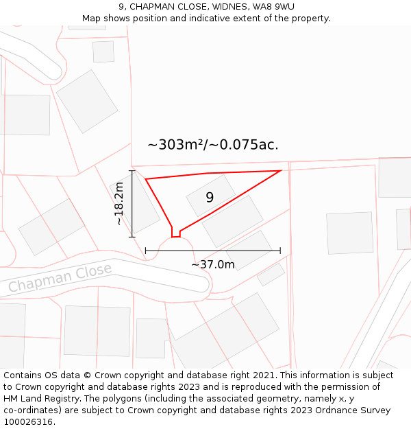 9, CHAPMAN CLOSE, WIDNES, WA8 9WU: Plot and title map