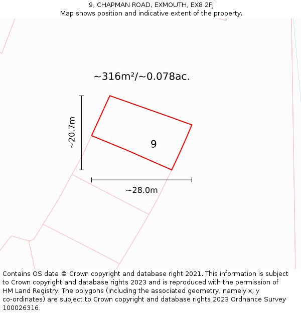 9, CHAPMAN ROAD, EXMOUTH, EX8 2FJ: Plot and title map