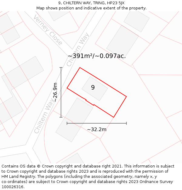 9, CHILTERN WAY, TRING, HP23 5JX: Plot and title map