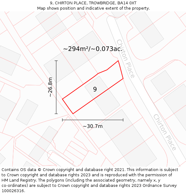 9, CHIRTON PLACE, TROWBRIDGE, BA14 0XT: Plot and title map