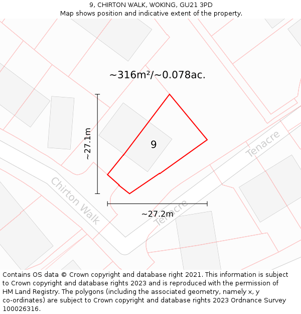 9, CHIRTON WALK, WOKING, GU21 3PD: Plot and title map