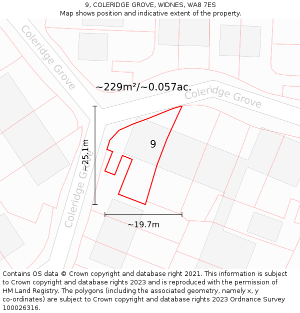 9, COLERIDGE GROVE, WIDNES, WA8 7ES: Plot and title map