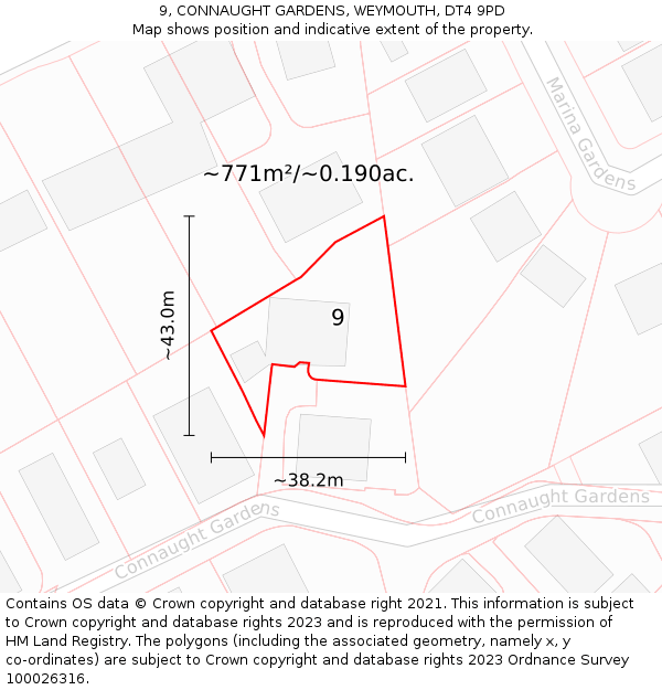 9, CONNAUGHT GARDENS, WEYMOUTH, DT4 9PD: Plot and title map