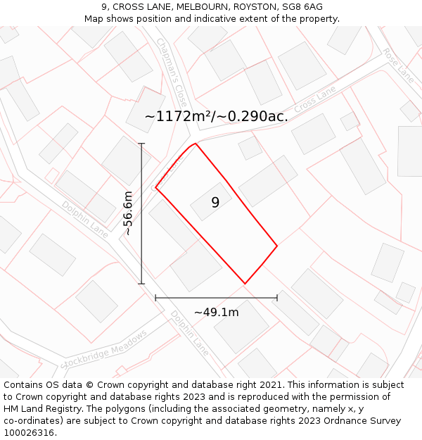 9, CROSS LANE, MELBOURN, ROYSTON, SG8 6AG: Plot and title map