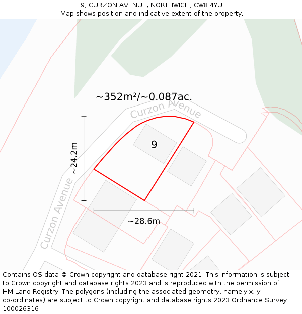 9, CURZON AVENUE, NORTHWICH, CW8 4YU: Plot and title map
